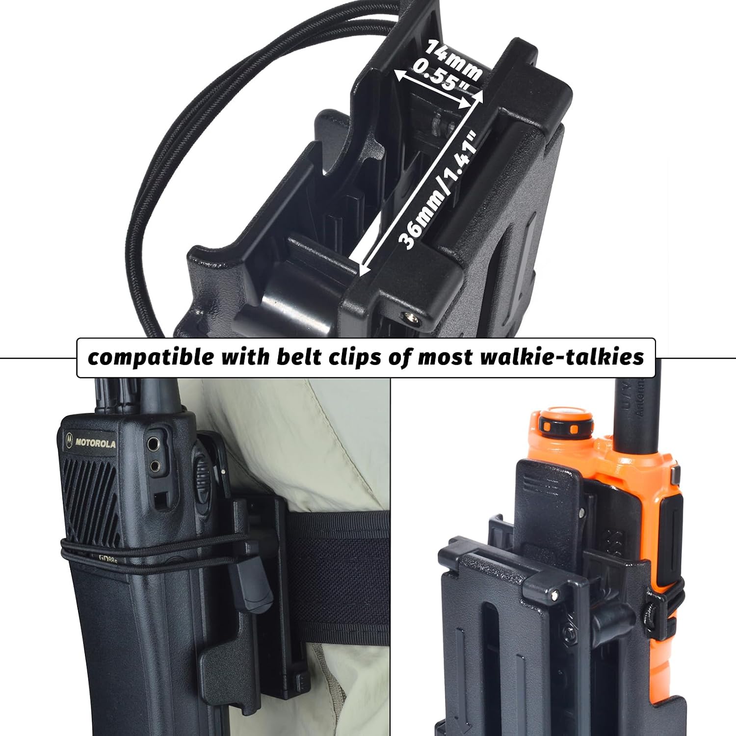 Handheld Radio Holster Holder w/Molle Attachment Clip for 1.75"/2"/2.25'' Belts, Tactical Vests, Backpacks, Universal