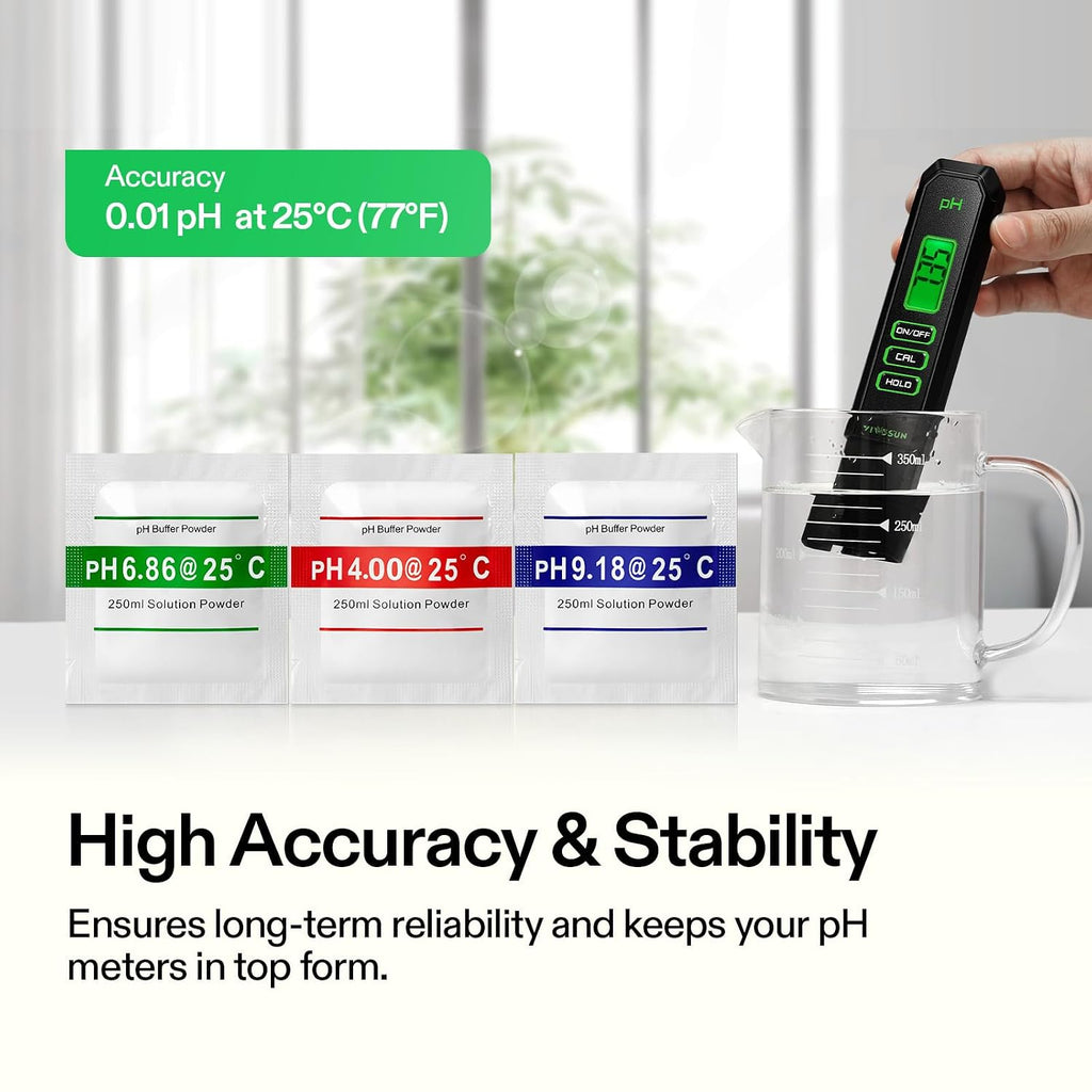 VIVOSUN 18-Pack pH Meter Buffer Solution Powder, pH 6.86/4.00/9.18, pH Buffer Powder for Precise and Easy pH Tester Calibration