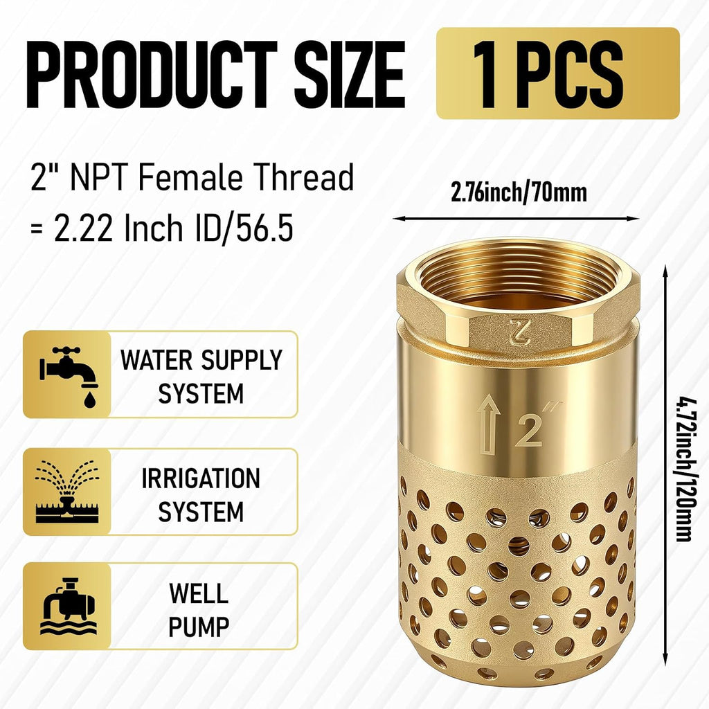 Hicarer 2 Inch NPT Brass Foot Valve with Mesh Strainer One Way Check Valve