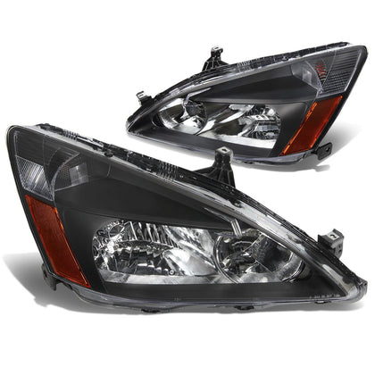 Pair Headlight Assembly Compatible with 03-07 Honda Accord, Black Housing Amber Corner, HL-OH-HA03-BK-AB