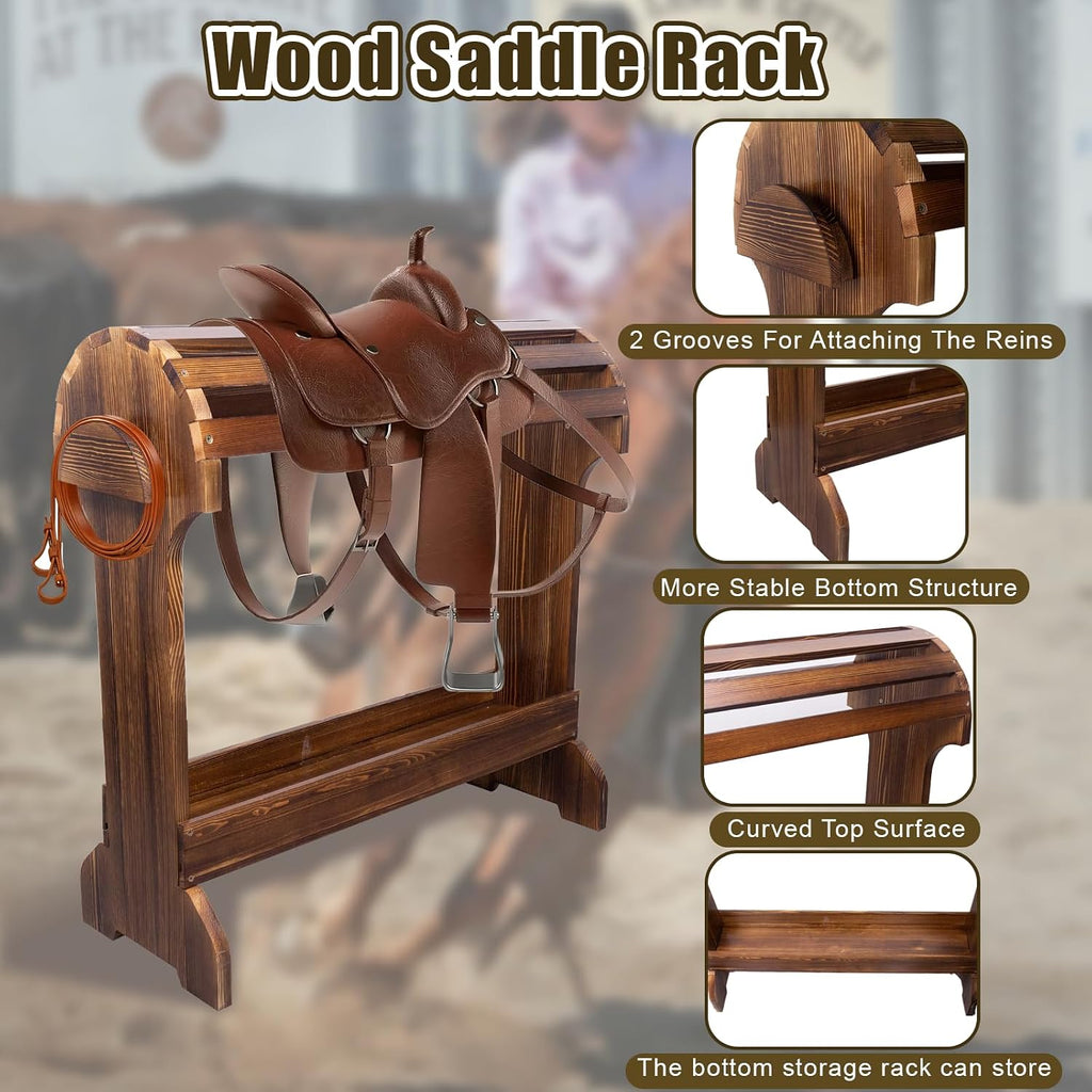 Large Wood Saddle Rack with Curved Top Surface,Bridle Rack & Heavy-Heavy Duty Saddle Stand,Suitable for Displaying