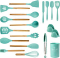 Cooking Utensils Set, 18pcs Kitchen Silicone Utensils, Heat Resistant Non Toxic & BPA-Free with Holder & Wooden