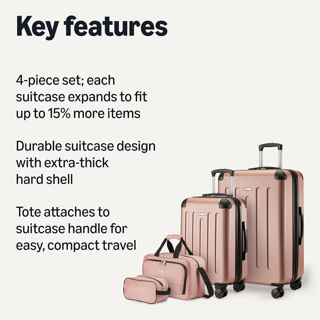 4-Piece Luggage Set, Hardside Spinner Suitcases with Multidirectional Wheels (22" Carry-On and 28" Checked), Plus