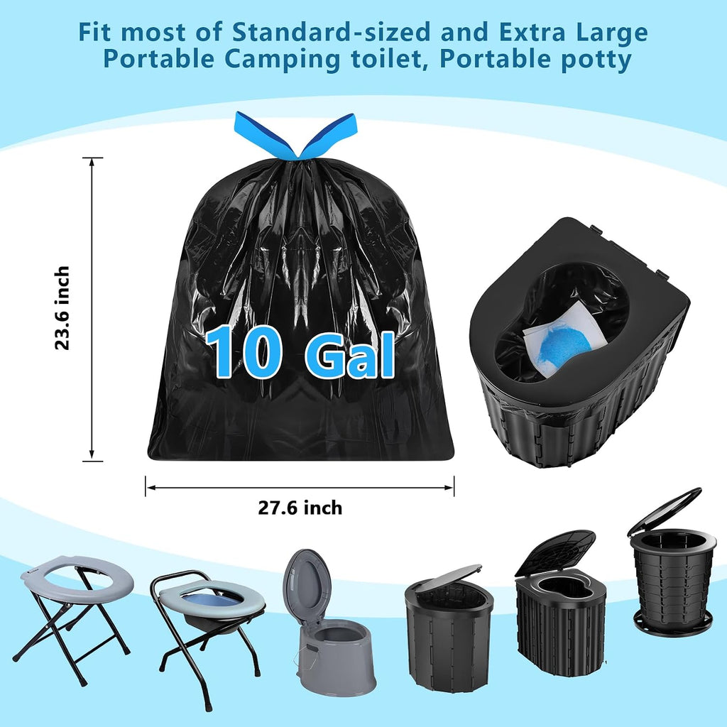 Portable Toilet Bags Poo Waste Gel Set, 30 Count 10 Gal Camping Toilet bags with drawstring and 30 Pack 0.53 Oz each