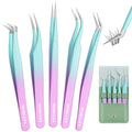 5 PCS Lash Tweezers Set for Eyelash Clusters | High-Precision Eyelash Tweezers Kit for Lash Extensions with Leather