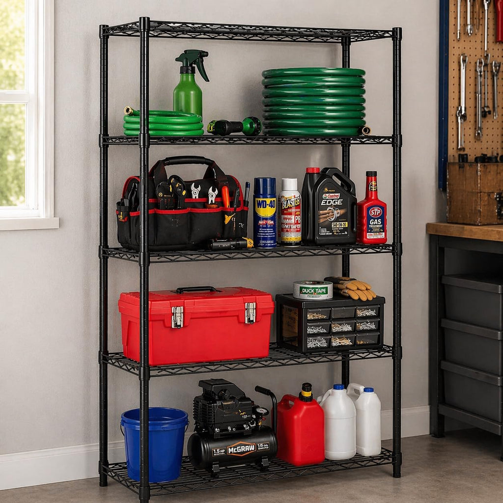 5-Tier Black Wire Shelf, NSF, 200 lb/Shelf, 36x14x72 in
