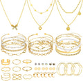 49 Pieces Gold Jewelry Set for Women Fashion Costume Jewelry Gold Plated Necklace Bracelet Ring Earrings Set for Women