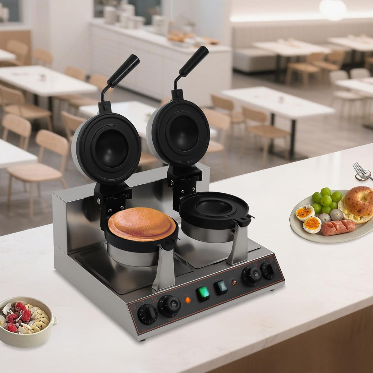 Commercial Double-Plate Panini Press, 2400W Double-Head Burger Press