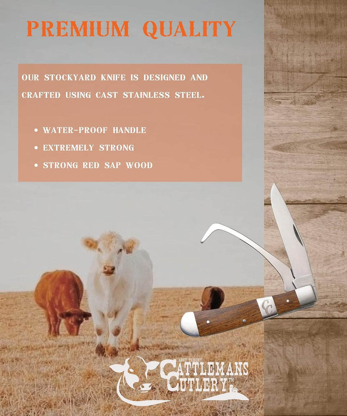 ABKT Stockyard Farriers Knife - Red Sap Wood - Includes a Hoof Pick - Convenient & Resilient