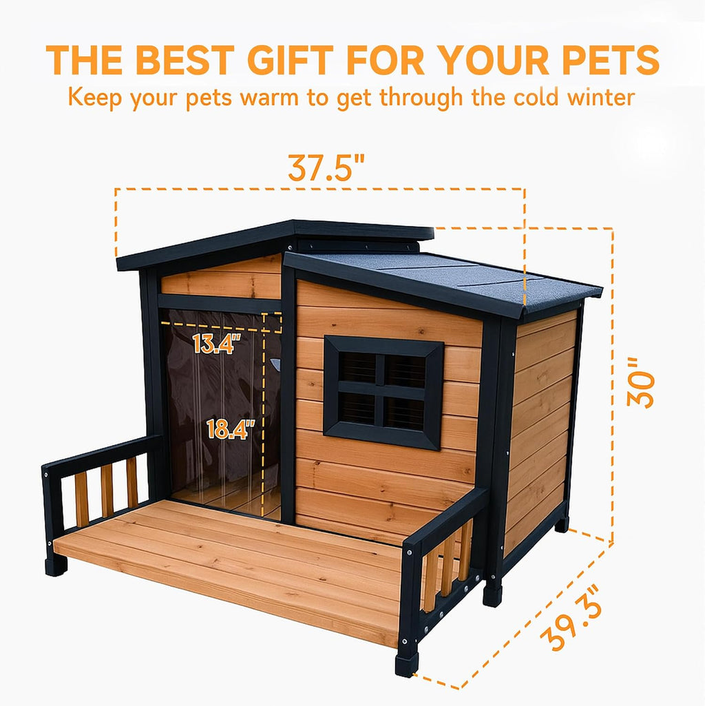 Large Dog House Outdoor Elevated Wooden Dog Kennel with Porch Brown 39"