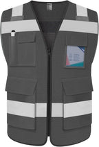 Mesh Safety Vest for Men 5 Pockets Hi Vis Reflective Vest, Grey L | Class 2 Hi Vis Vest for Construction Work with