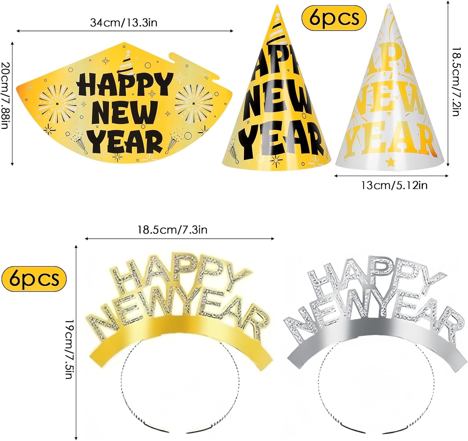 2026 New Year Eve Party Supplies 36pcs Gold Silver Years Eve Decorations Kit - Happy New Year Paper Glasses Headband