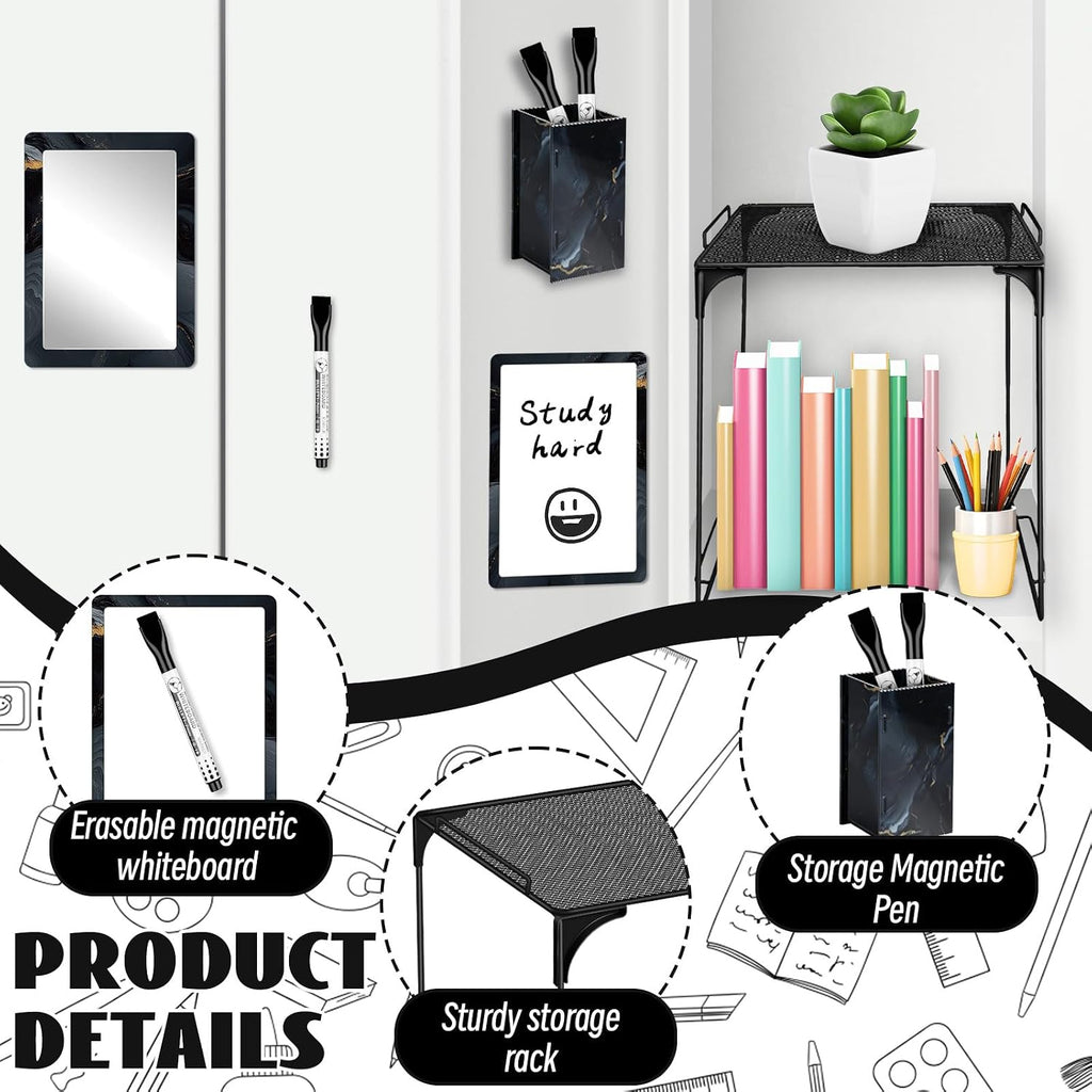 9 Pcs Locker Accessories Kit Black Locker Organizer Magnetic Whiteboard Mirror Pen Holder Pen for Storage Organizing