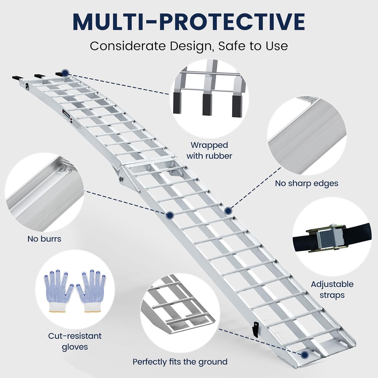 7.5FT Aluminum Loading Ramp, 850 lbs Capacity, Folding Ramp for Pickup Truck & Trailer with Load Straps, for Loading
