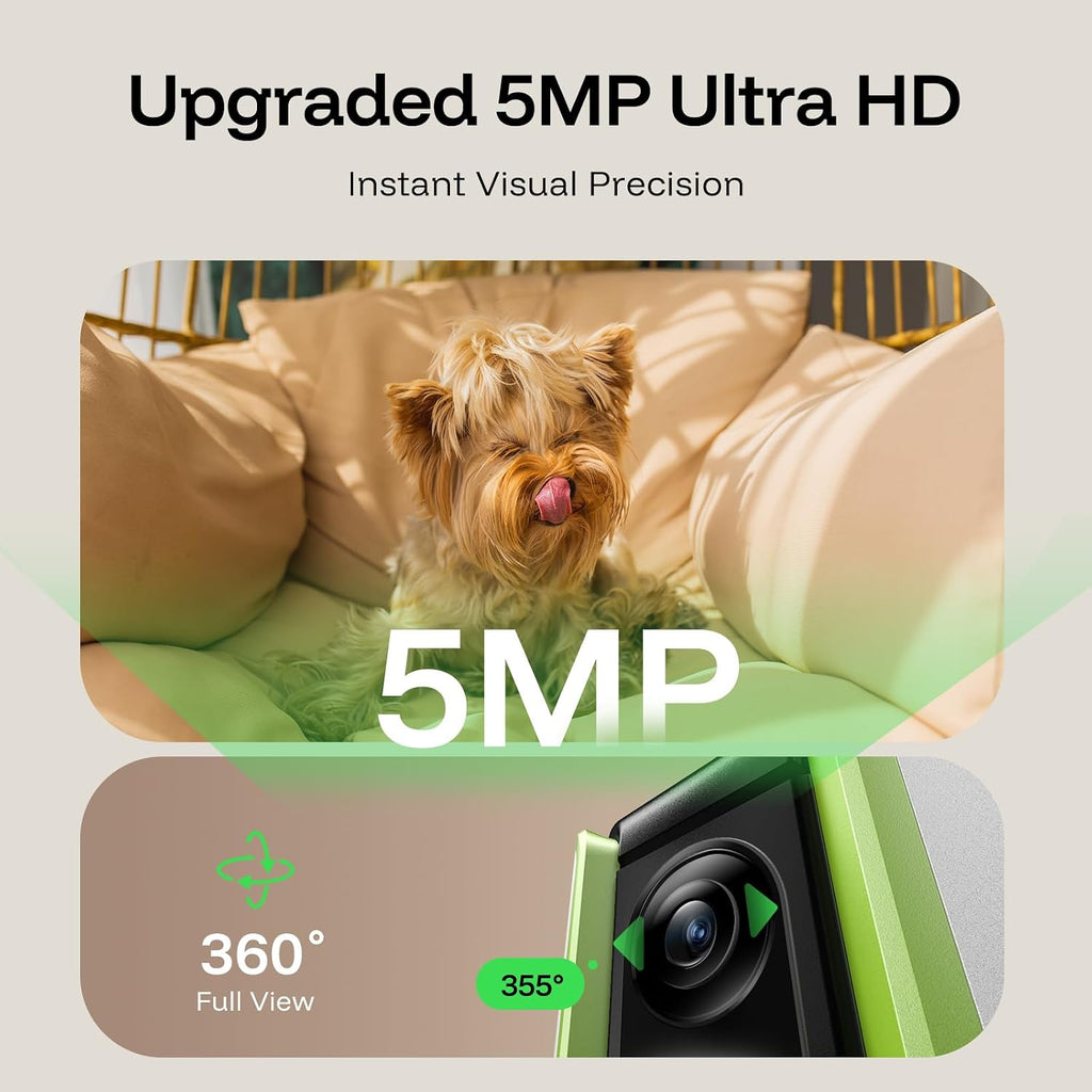 5MP Ultra HD Pet Camera - Dog Camera with Treat Dispenser, Remote Treat Tossing via Phone App, 360° Auto Tracking &