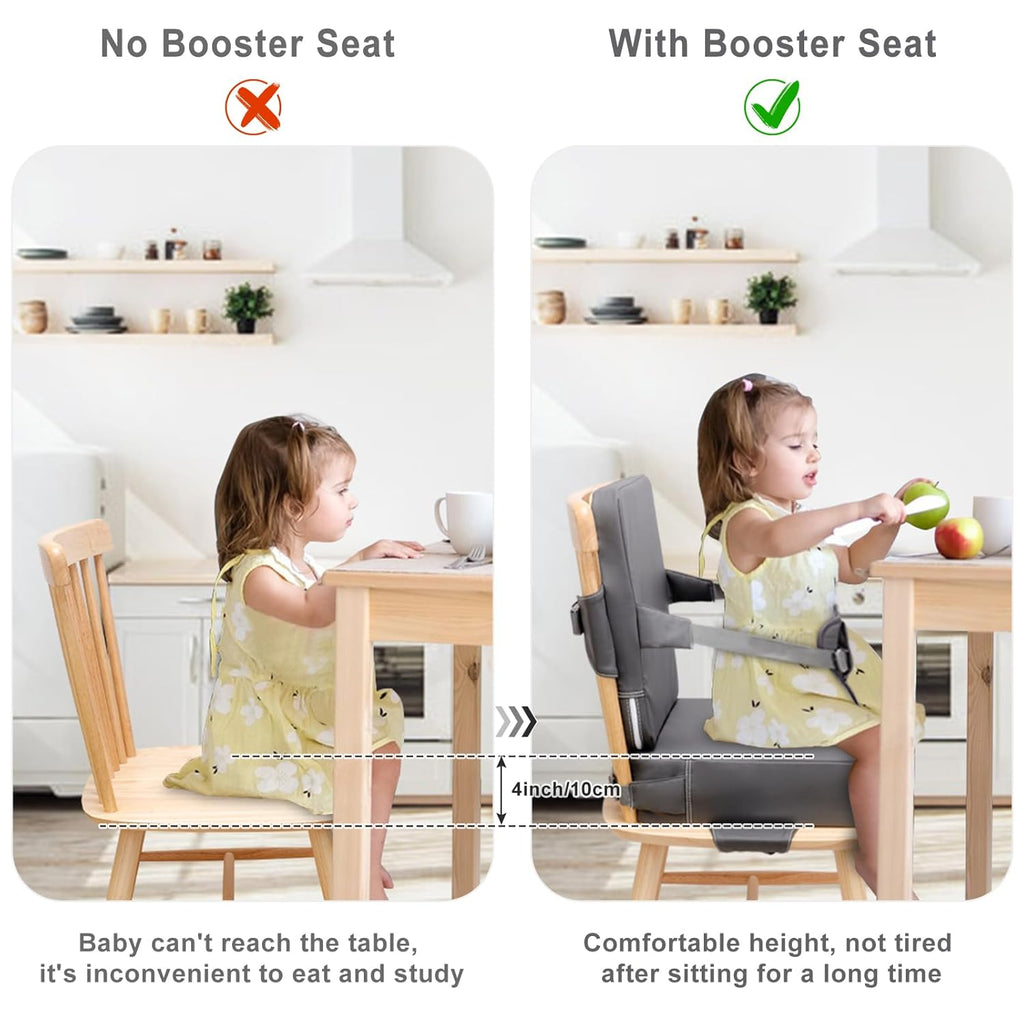 Toddler Booster Seat for Dining Table, Non-Slip Kitchen Chair Booster Seat with Backrest and Adjustable Straps