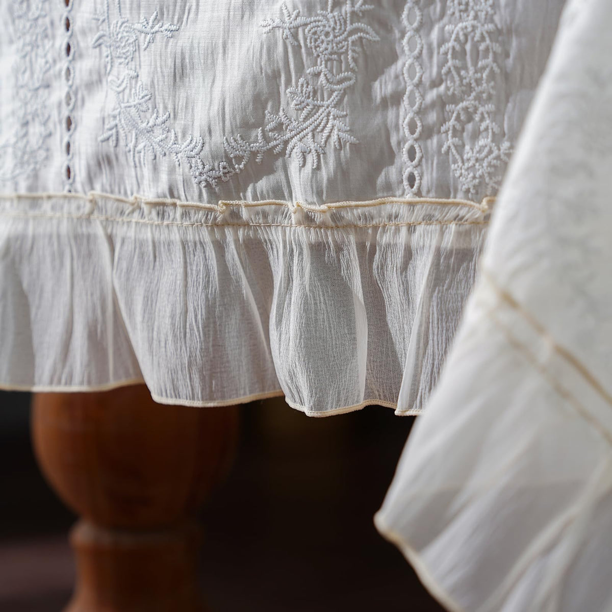 Cream Embroidered Tablecloth, 52 x 70 Inch