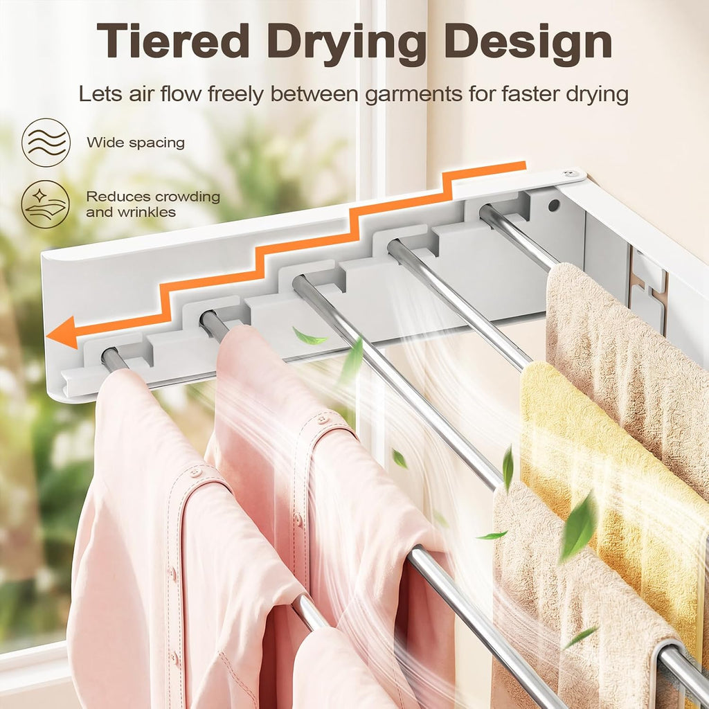 Wall Mounted Clothes Drying Rack Folding Indoor, Foldable Laundry Drying Rack Collapsible,Invisible, Space Saving