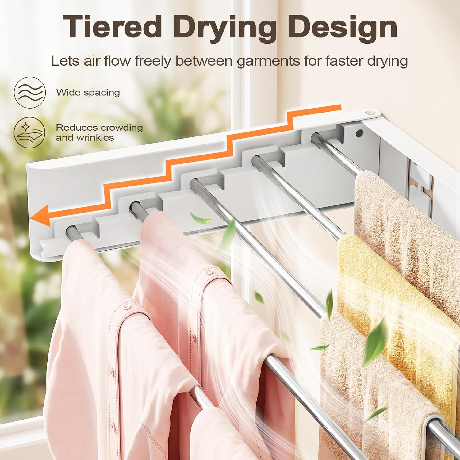 Wall Mounted Clothes Drying Rack Folding Indoor, Foldable Laundry Drying Rack Collapsible,Invisible, Space Saving