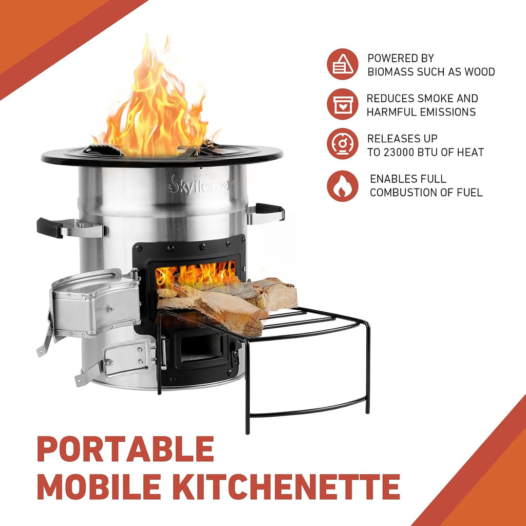 Camping Rocket Stove, Stainless Steel Wood Burning Stove | Portable Camping Gear, Outdoor Backpacking, Emergency RV