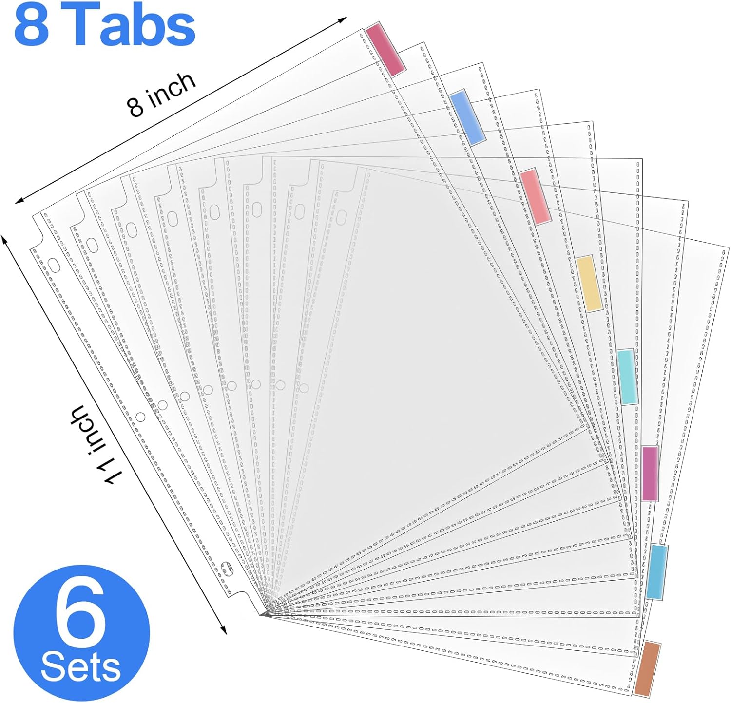 6 Set of 48 Pack Clear Sheet Protectors with 8 Tab Dividers for 3 Ring Binder, Letter Size 8.5 x 11 Plastic Page