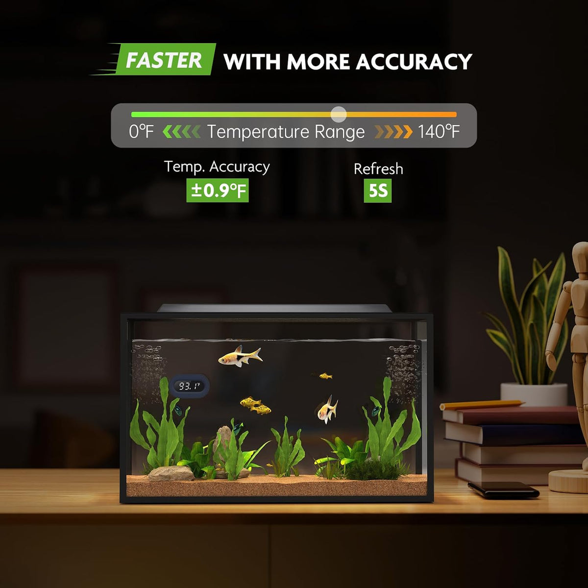 LED Digital Fish Tank Thermometer Stick on Highly Accurate ±0.9℉