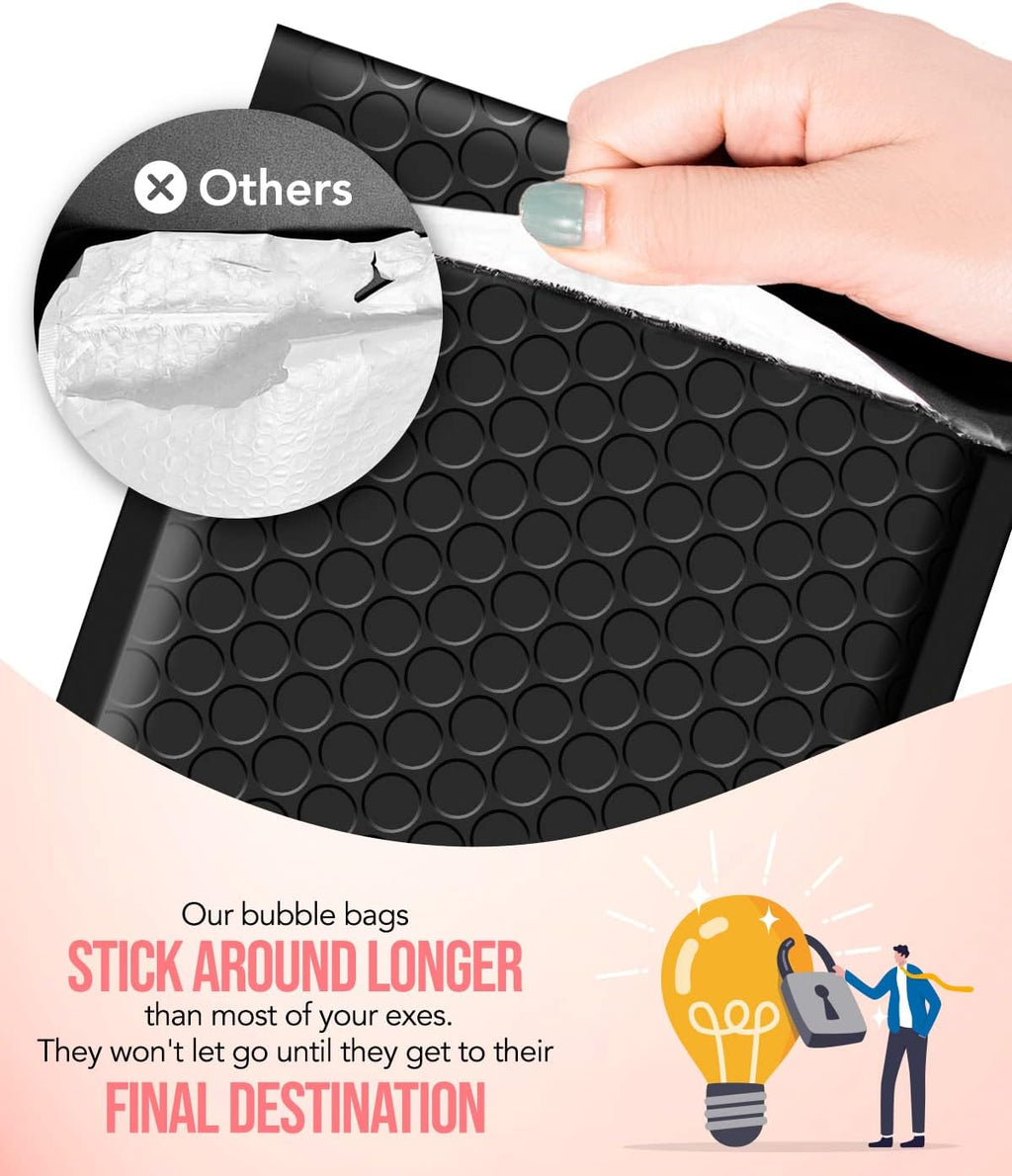 Black Bubble Mailers 4x8 & 6x10 100 Pack, Self Seal Envelopes
