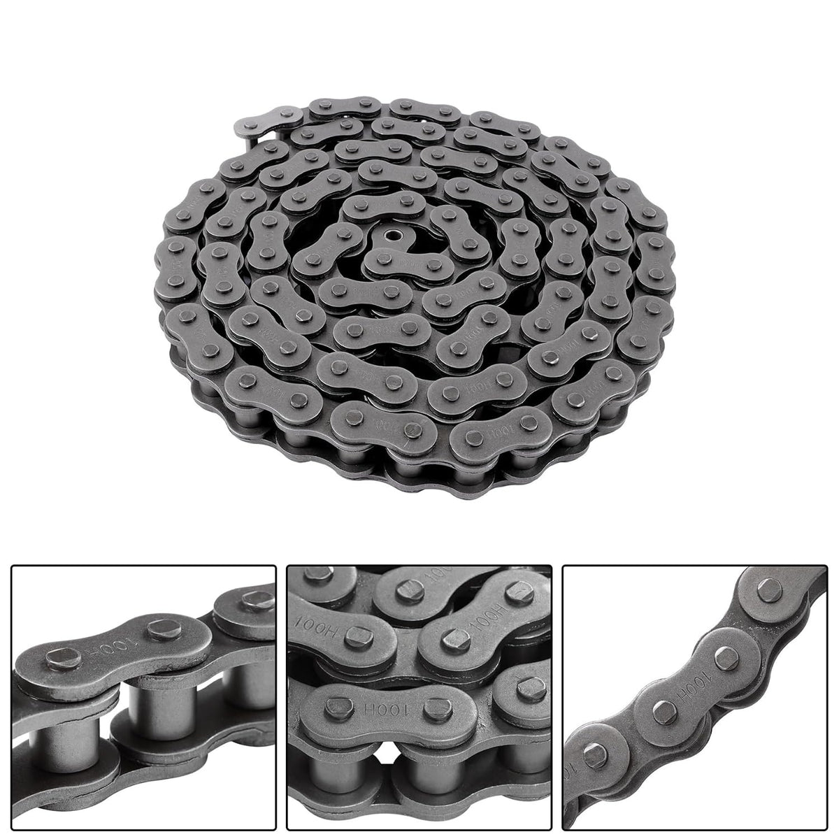 100H Heavy Duty Roller Chain 10 Feet with Connectors Carbon Steel Chain
