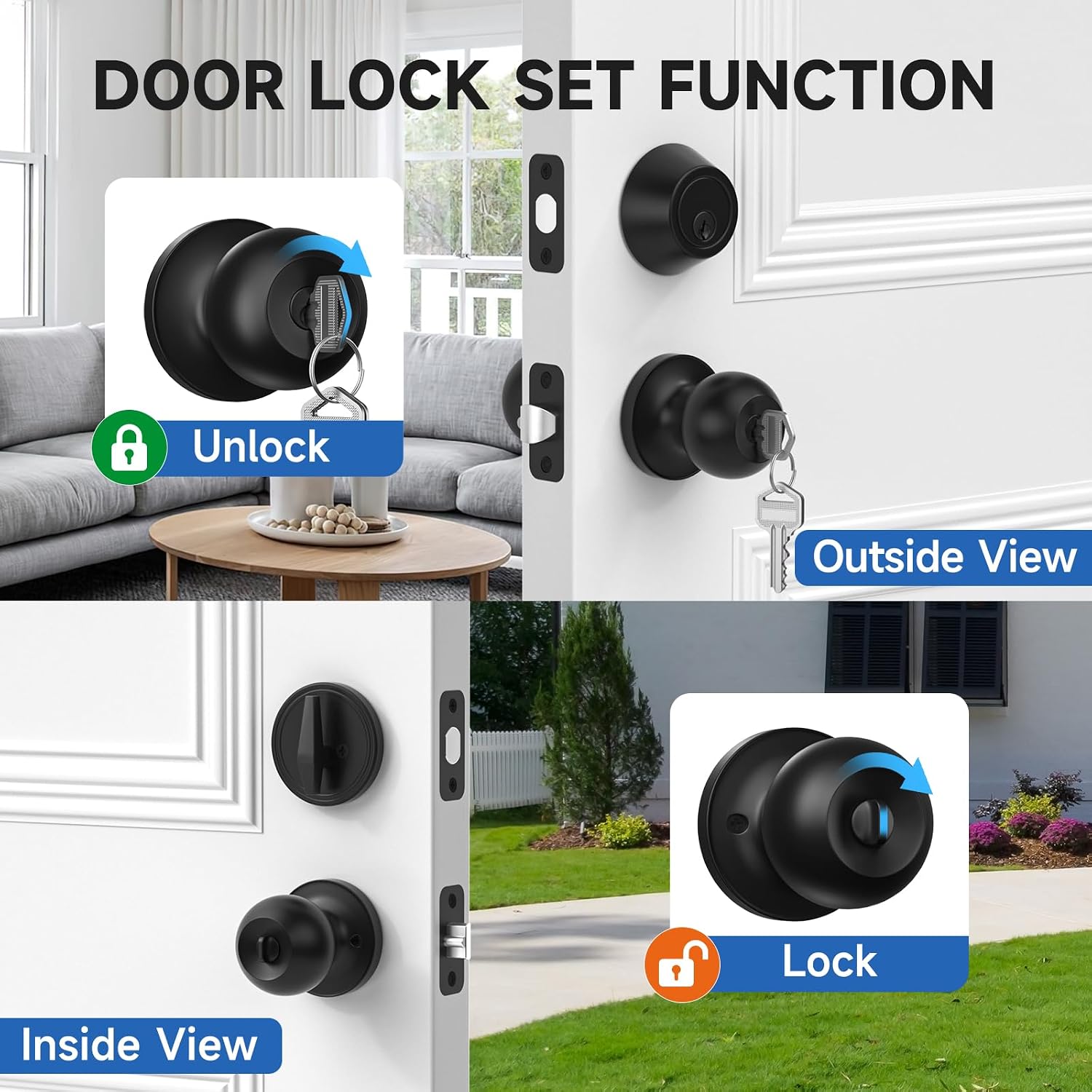 2 Pack Exterior Door Lock Set Matte Black Door Locks for Front Door | Keyed Alike Deadbolt Lock, Stainless Steel