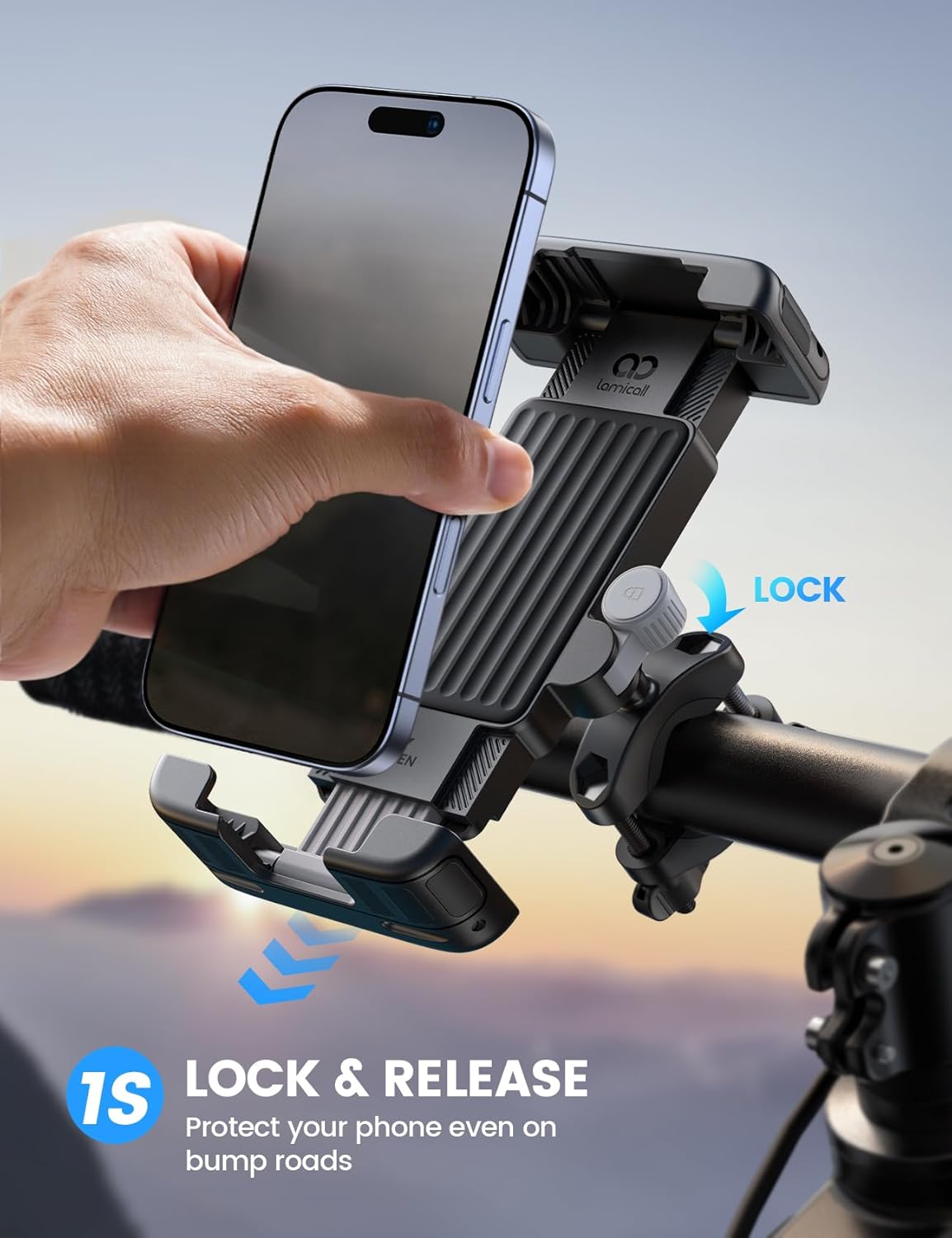 Bike Motorcycle Phone Mount - [1s Quick Lock] Bike Cell Phone Holder Clip, Bicycle Scooter Handlebar Clamp, for
