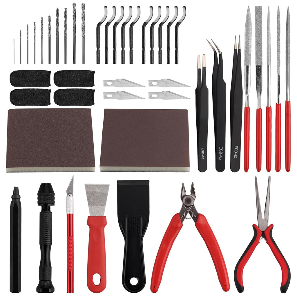 46-Piece 3D Printer Tool Kit, All-in-One 3D Printing Accessories | Support Removal and Deburring Tools, Drilling and