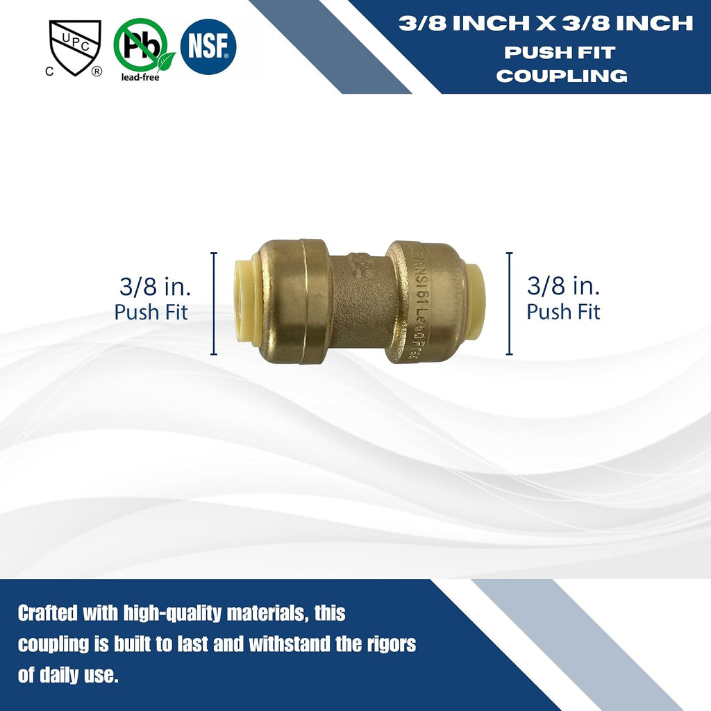 2 Pack XFITTING 3/8" Push Fit Coupling, Push to Connect with 1 Clip