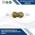 2 Pack XFITTING 3/8" Push Fit Coupling, Push to Connect with 1 Clip