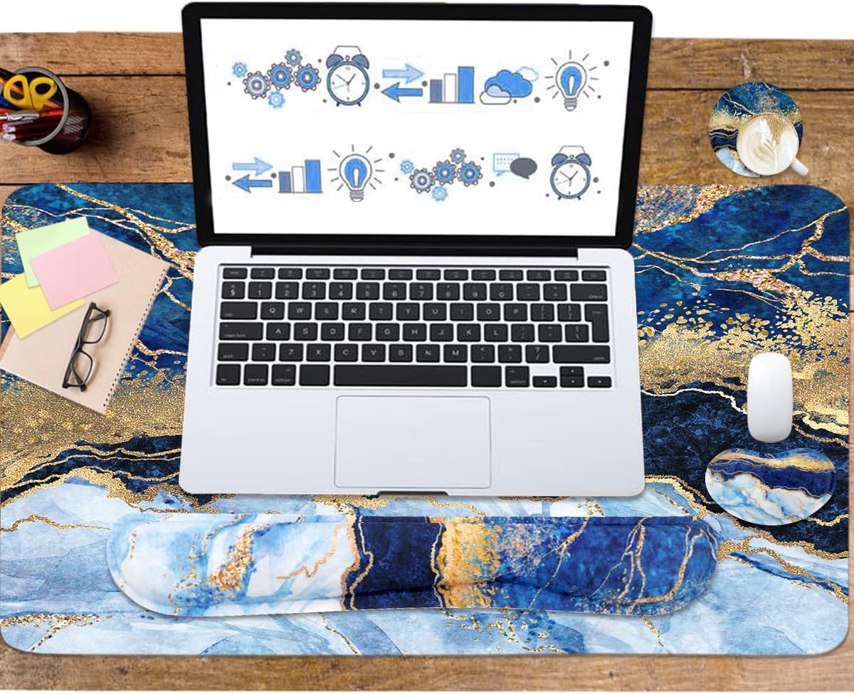 Ergonomic Large Mouse Pad and Keyboard Wrist Rest, Desk Pad for Keyboard and Mouse, 4-in-1 Large Gaming Mouse Pad