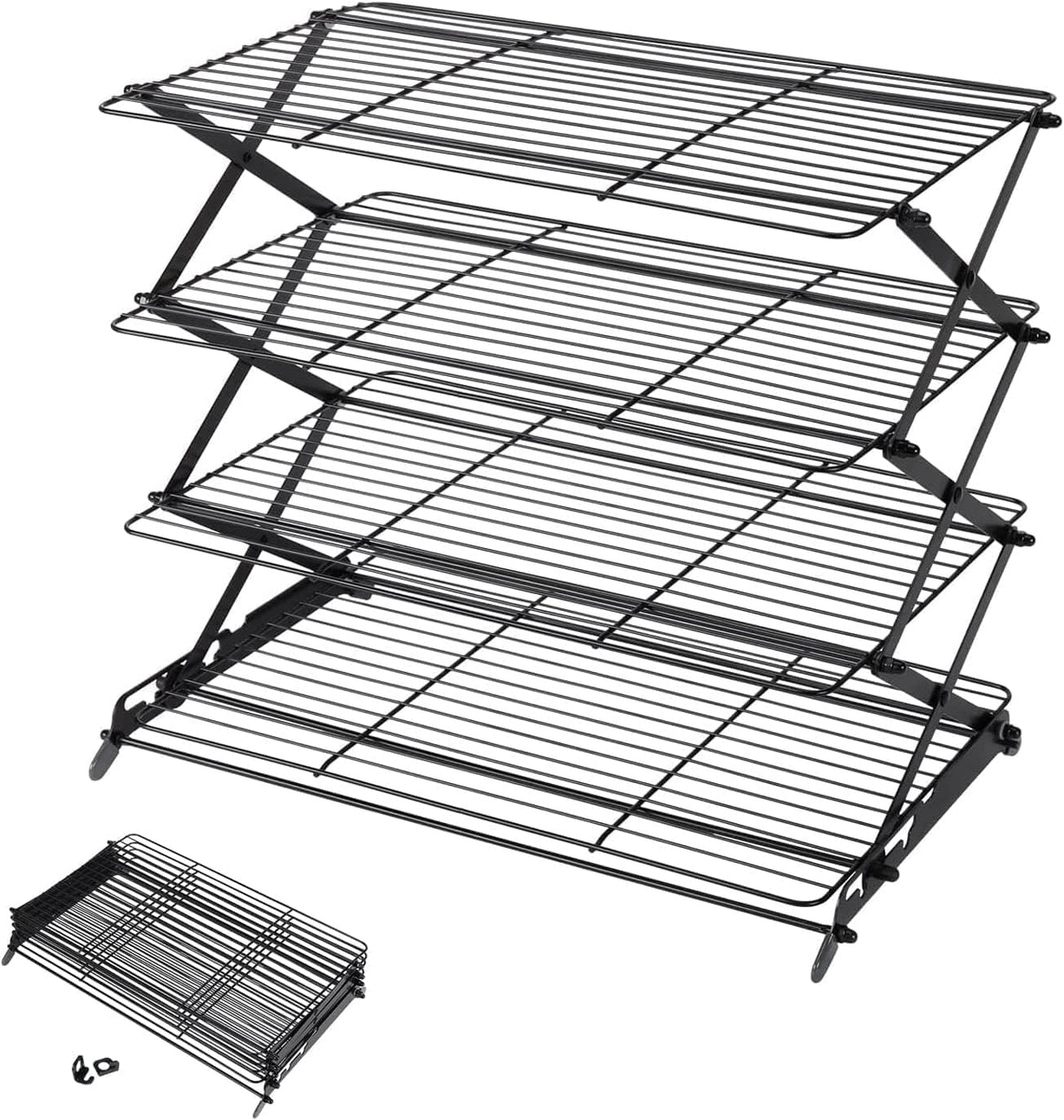 2/3/4-Tier Upgraded Collapsible Cooling Rack with Adjustable 3 Setting Design Stackable Roasting Cooking Drying Wire