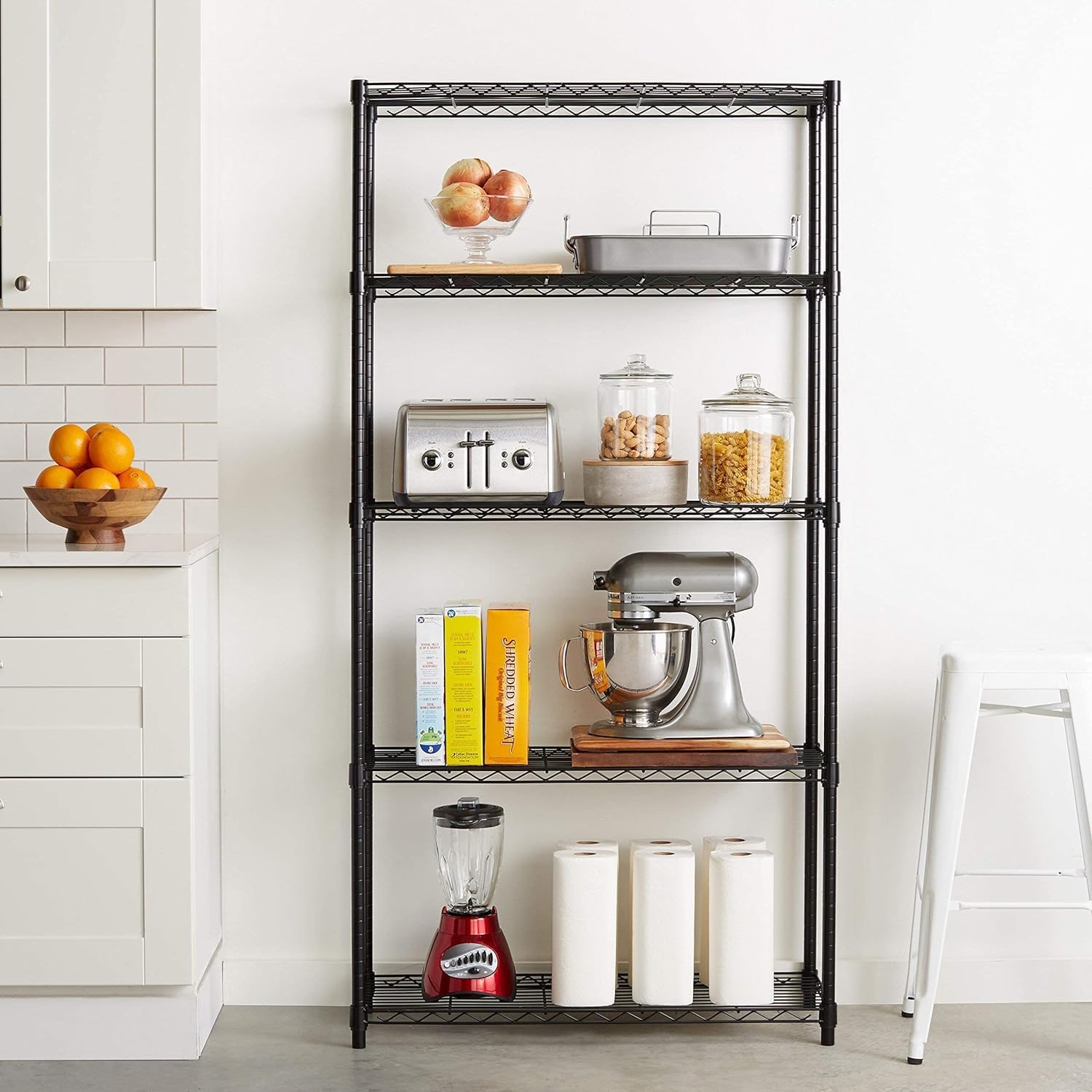 5-Shelf Adjustable Heavy Duty Steel Wire Rack, Space Saving Storage Shelving Organizer for Kitchen, Garage, No-Tool