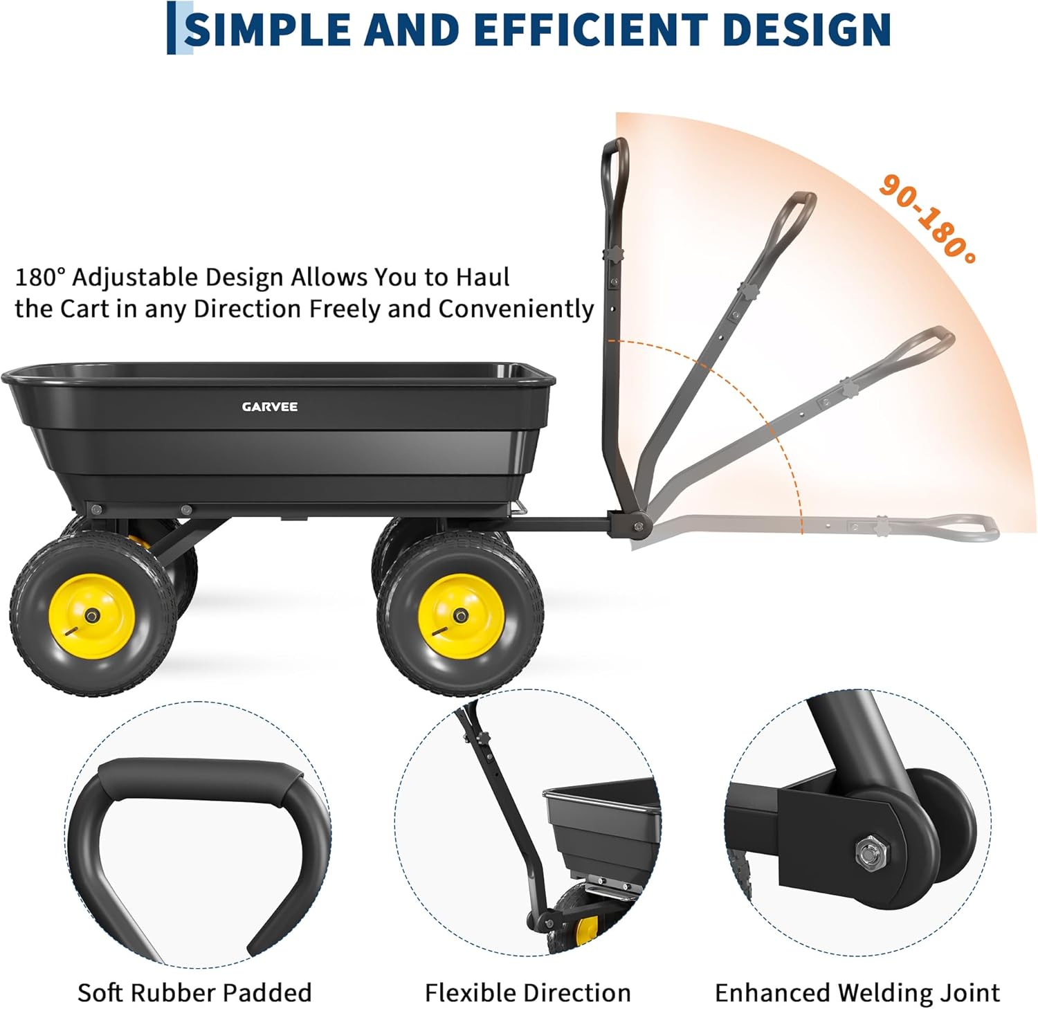 Poly Garden Dump Cart, Heavy Duty 1200lbs Wheelbarrow Yard Cart Dump Wagon with 13" All Terrain Wheels, Garden