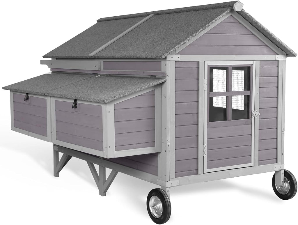 Chicken Coop with Super Large Wheels for 8-10 Chickens Mobile Duck House 68.1" L with Four Nesting Boxes, Four
