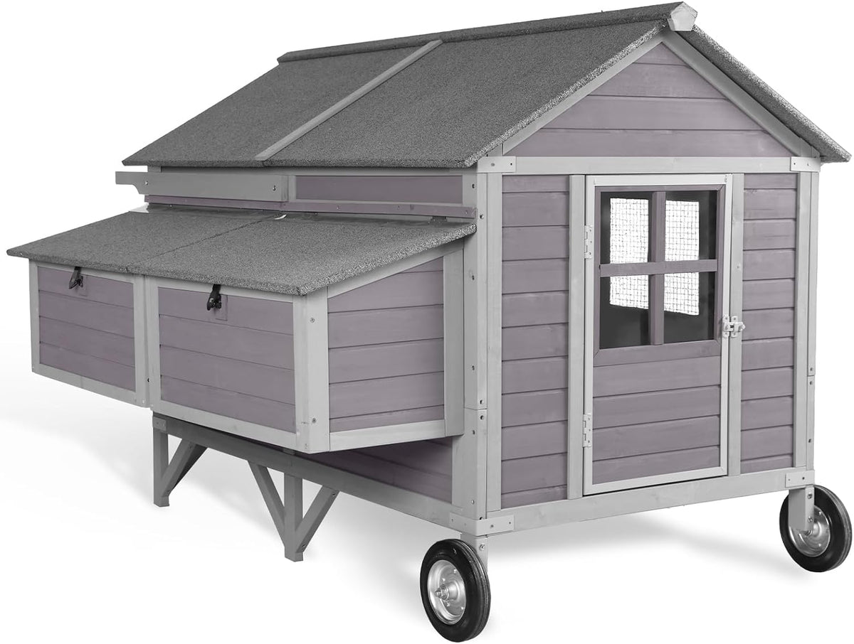 Chicken Coop with Super Large Wheels for 8-10 Chickens Mobile Duck House 68.1" L with Four Nesting Boxes, Four