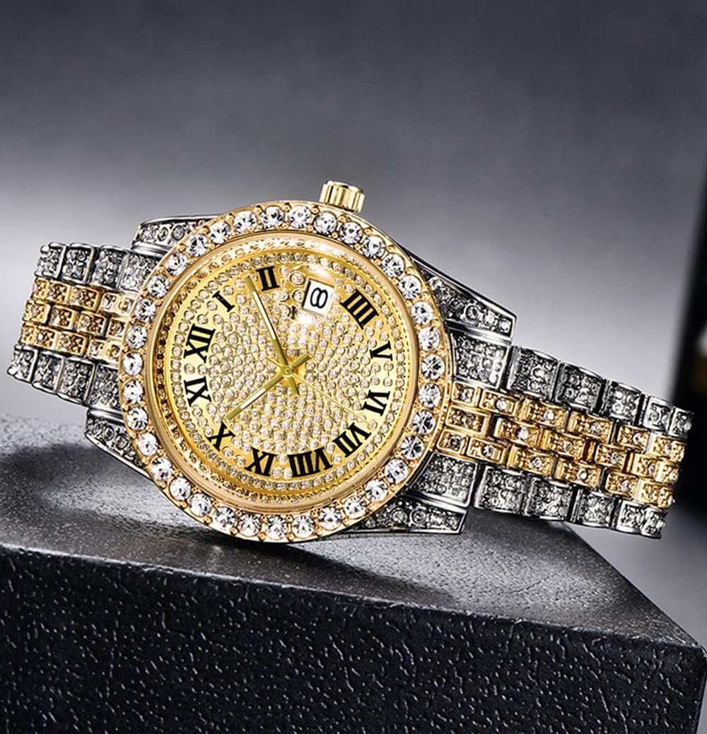 Unisex Crystal Watch Mens Or Womens Diamond Watches Luxury Stainless Steel Iced-Out Bracele Watch