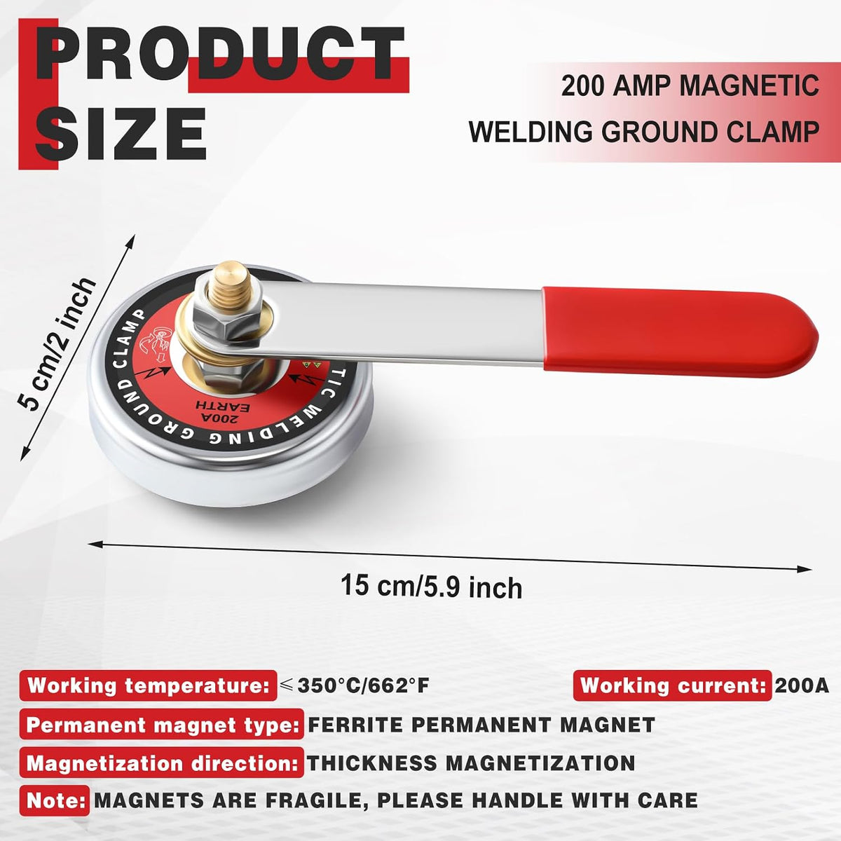 200 Amp Magnetic Welding Ground Clamp 2.2” Strong Gripping Quick Release Magnetic Welding Support Clamp Tools for