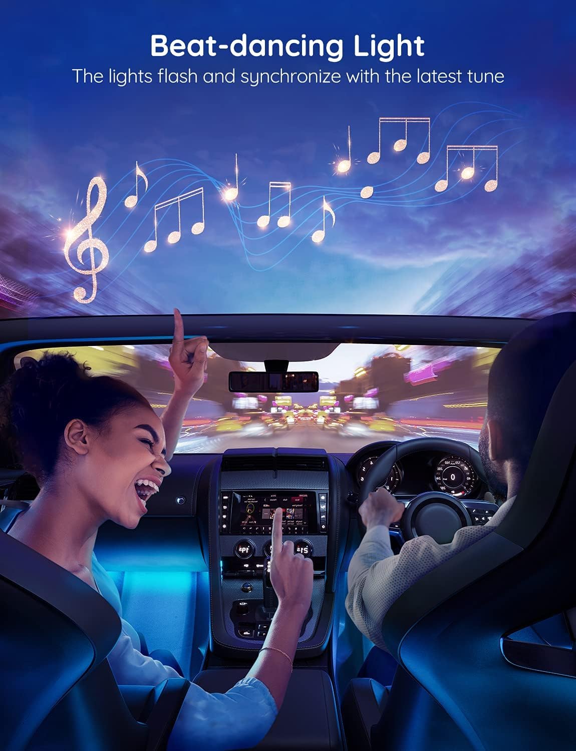 Car LED Lights, Smart Car Interior Lights with App Control, RGB Lights with DIY Mode and Music Mode, 2 Lines Design
