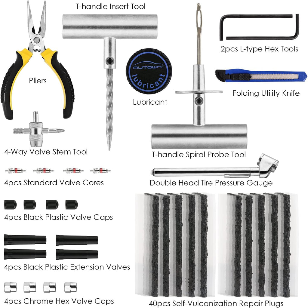 Tire Repair Kit - 68pcs Heavy Duty Tire Plug Kit, Universal Tire Repair Tools to Fix Punctures and Plug Flats Patch