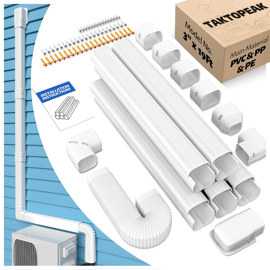 3'' 19 Ft Mini-Split Line Set Cover, AC Pipe Cover Line Hide Lineset Kit | Air Conditioner Mini Split Line Set Cover