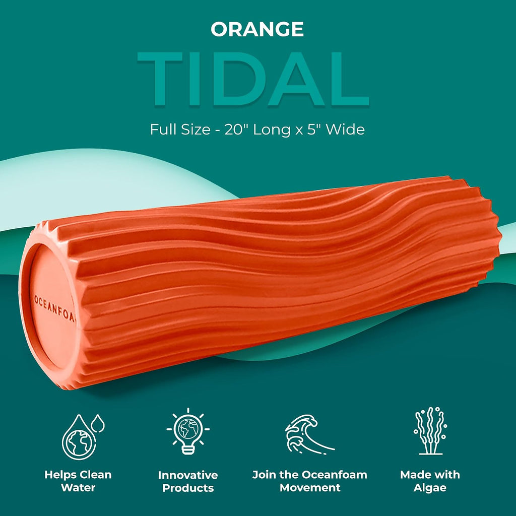 Tidal Roller - Orange - Muscle Massage Foam Roller for Back Pain & Stretching - Firm and Ergonomic Wide Wave Textured