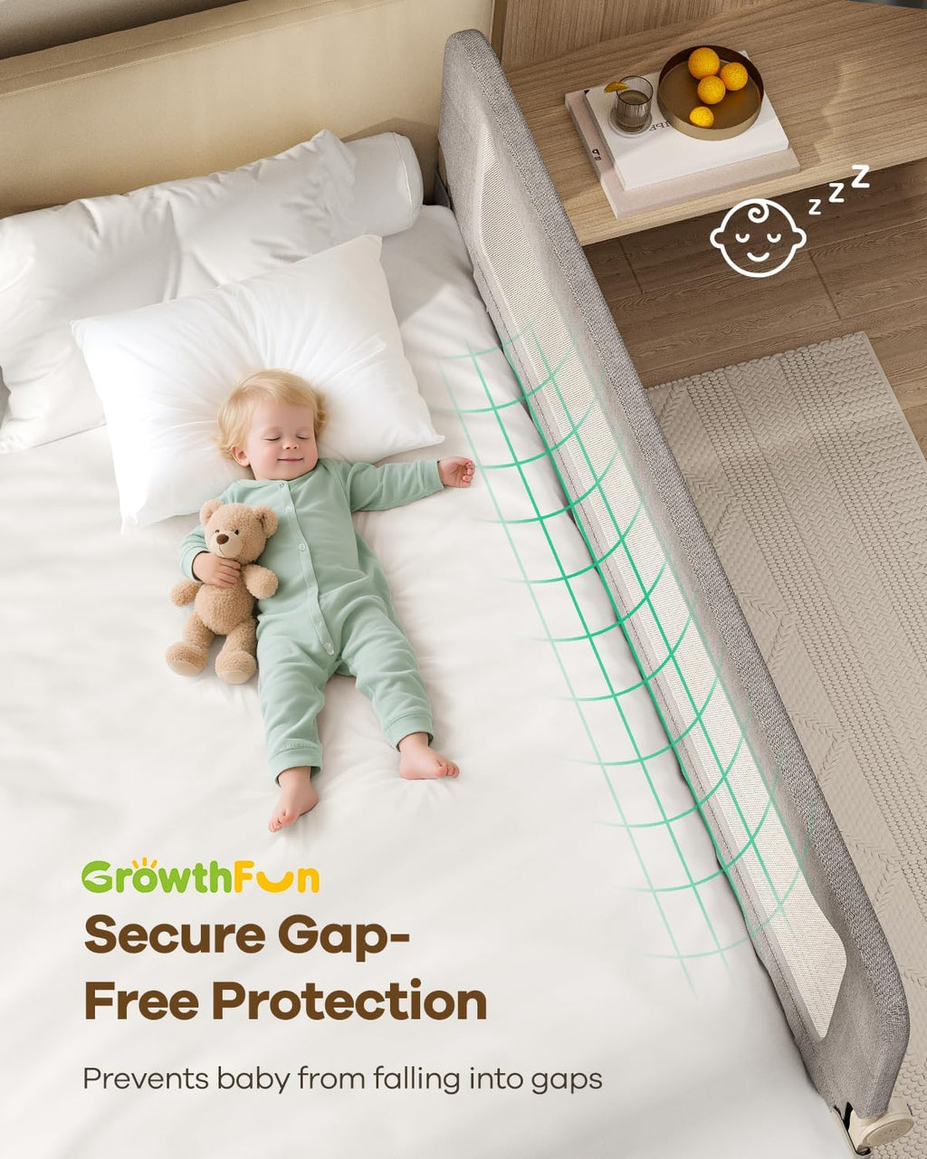 Foldable Bed Rail for Toddlers, 71in Reinforced Carbon Steel Frame&Connectors, Breathable Cationic Fabric - Safety