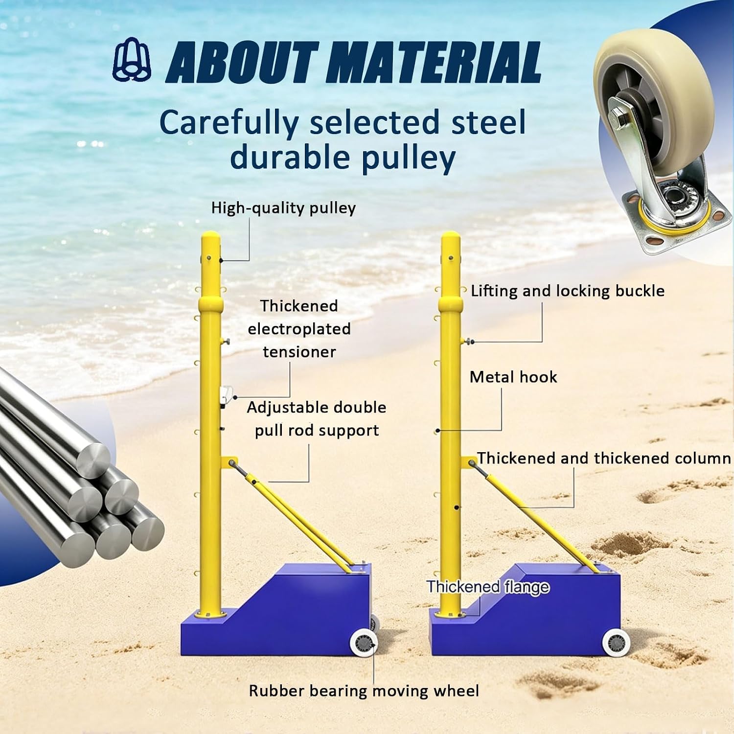 Volleyball Poles, Badminton/Volleyball Posts, Heavy Duty Volleyball Net with Poles Adjustable 5ft-6.8ft 4 Heights