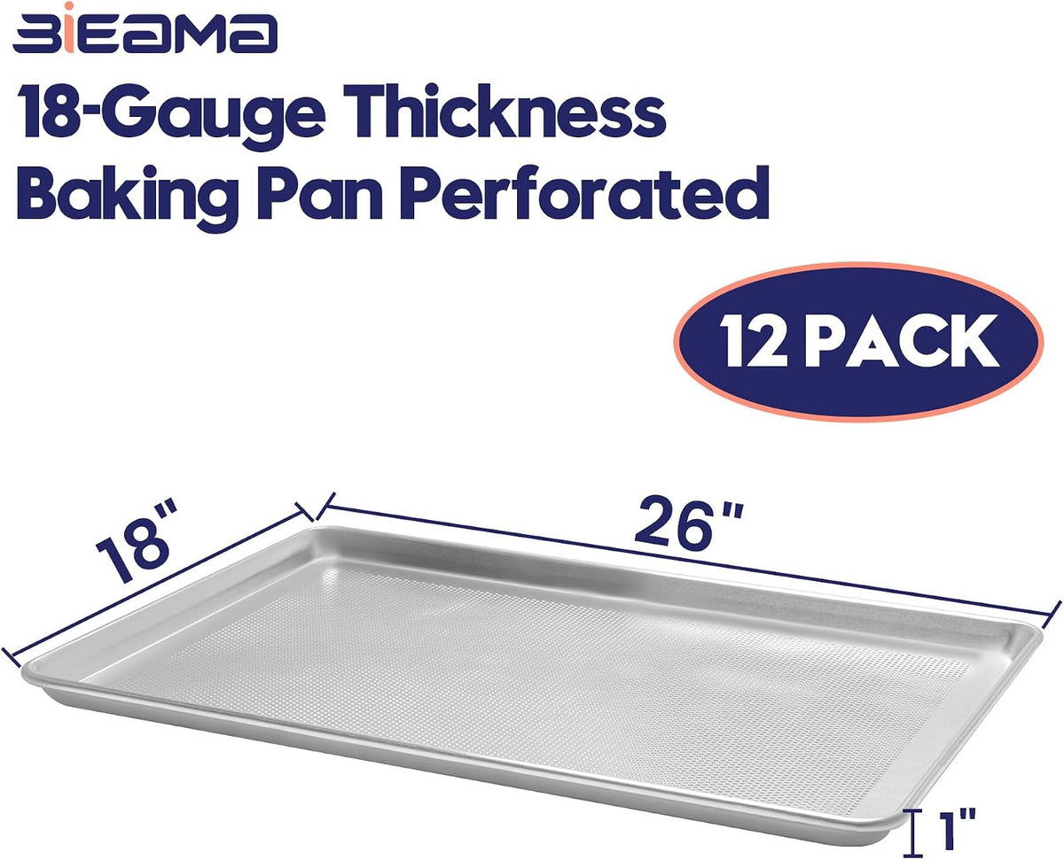 12 Pack Perforated Full Size 26" x 18" Baking Sheet Pan