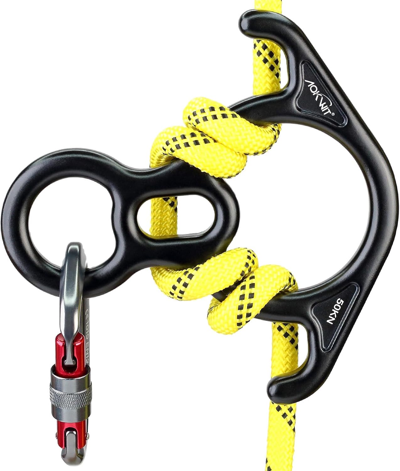 50KN Rescue Figure, 8 Descender Large Bent-Ear Belaying and Rappelling Gear Belay Device Climbing for Rock Climbing
