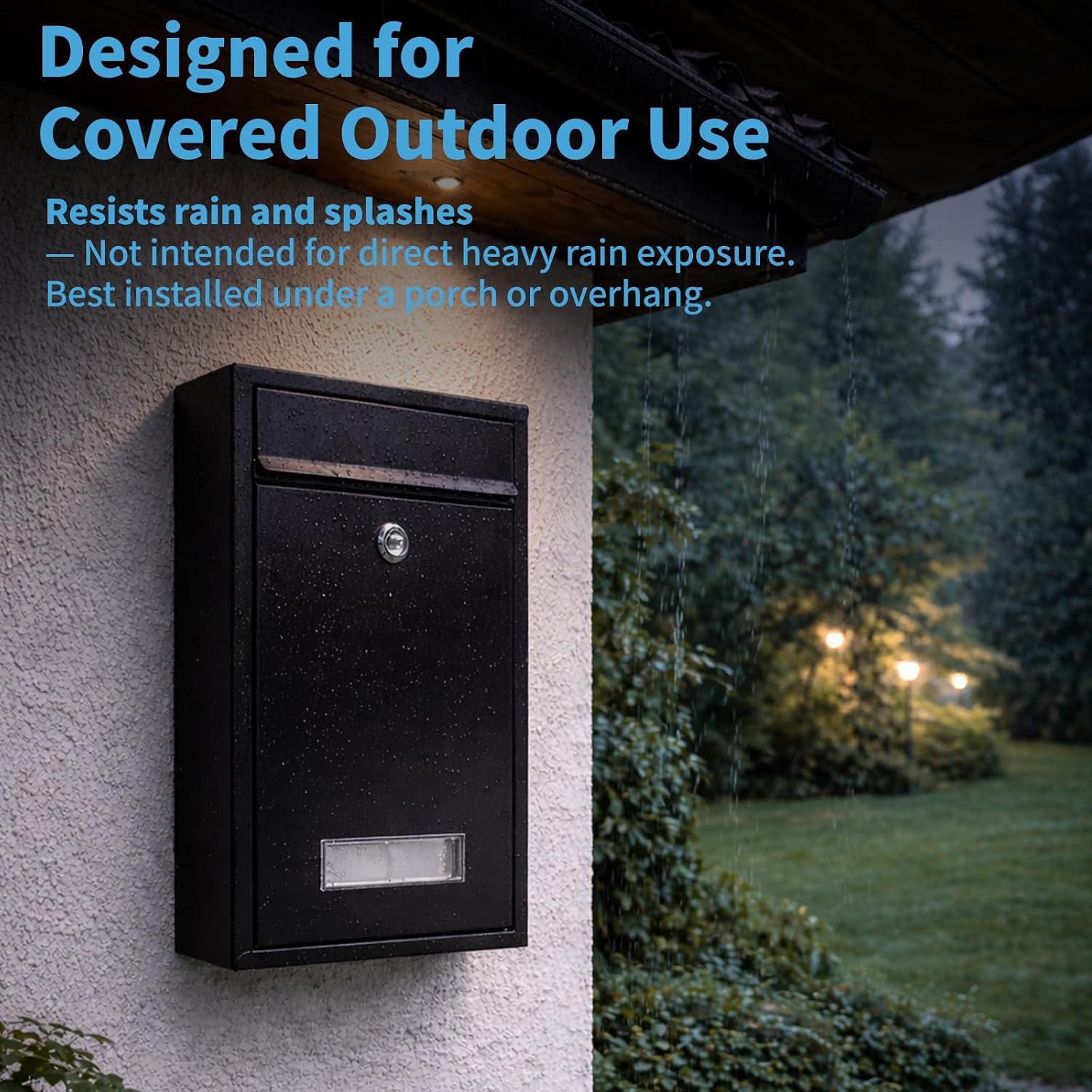 Lockable Wall Mount Mailbox Black 12.6 x 8.5 x 3.3 Inches | Galvanized Steel Waterproof Secure Medium Capacity Mail